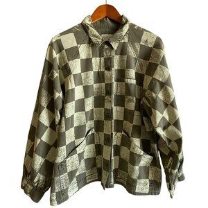 The Great Commodore Jacket Size 2 Army Green White Checker Print